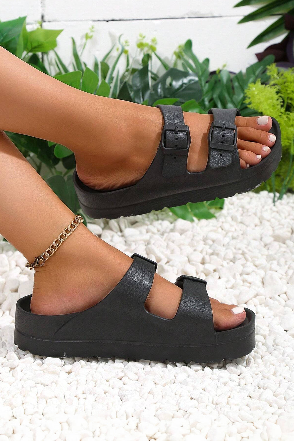 Black Double Buckle EVA Sandals