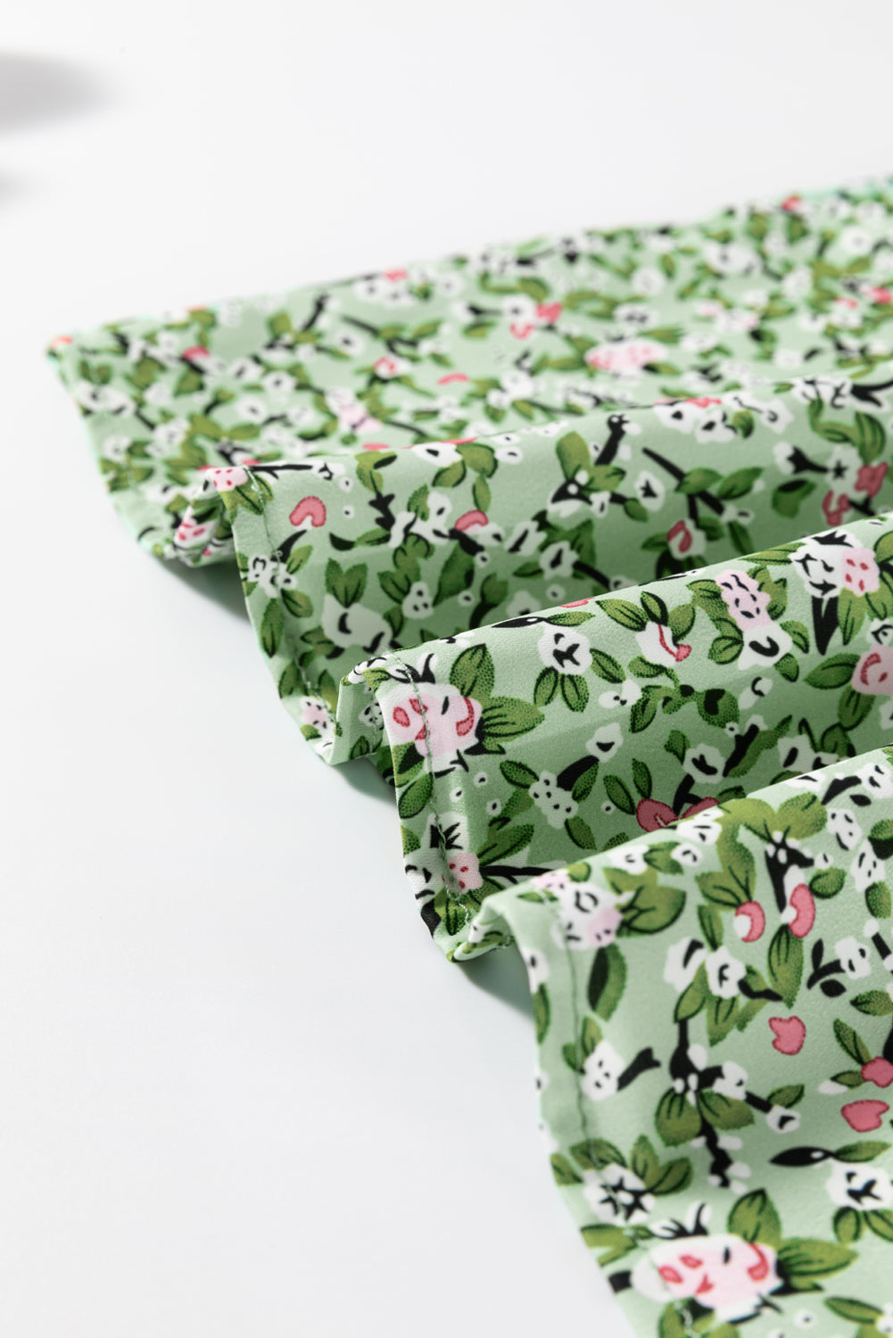 Green Floral V Neck Wrap Short Sleeve Blouse
