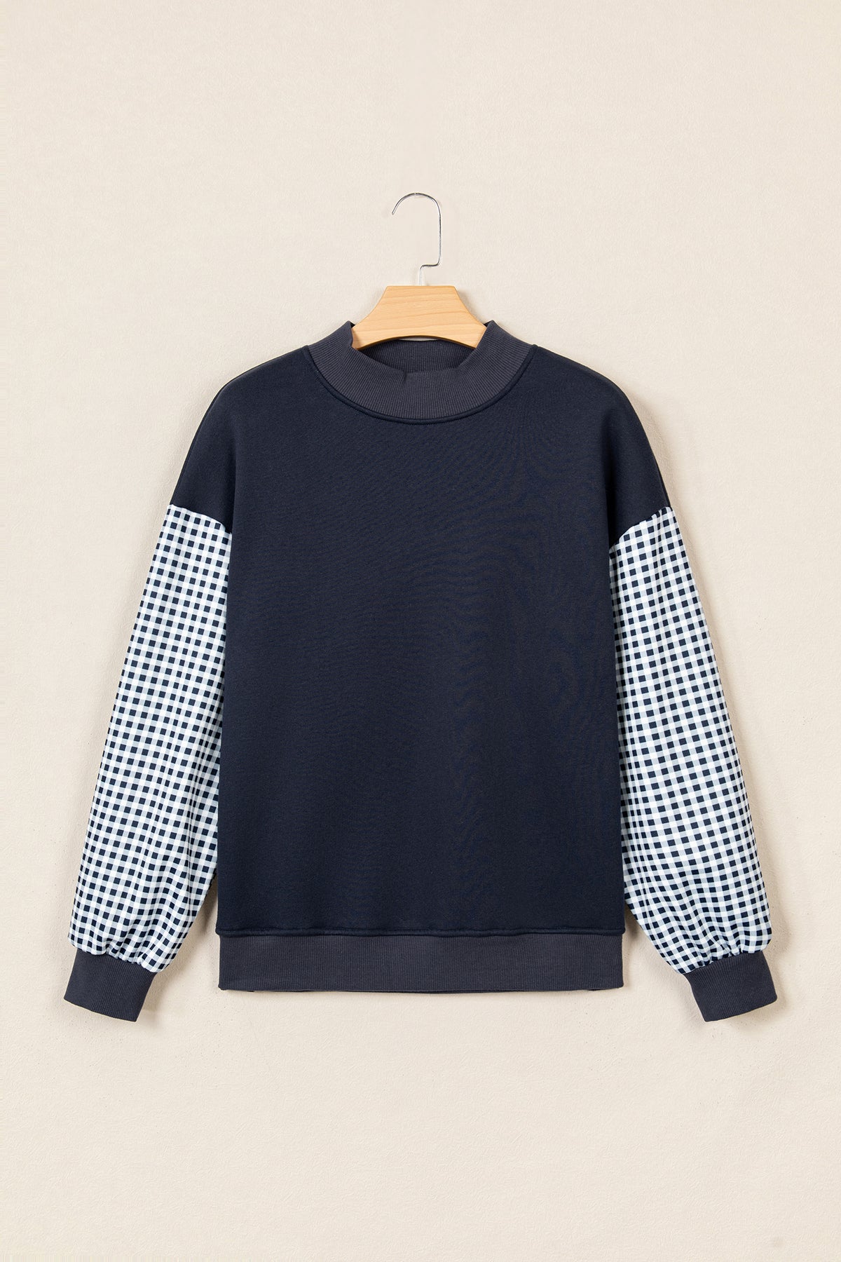Pink Plaid Sleeve Colorblock Loose Tunic Sweatshirt