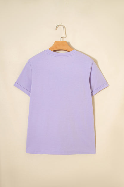 Orchid Petal Casual Plain Crew Neck Tee