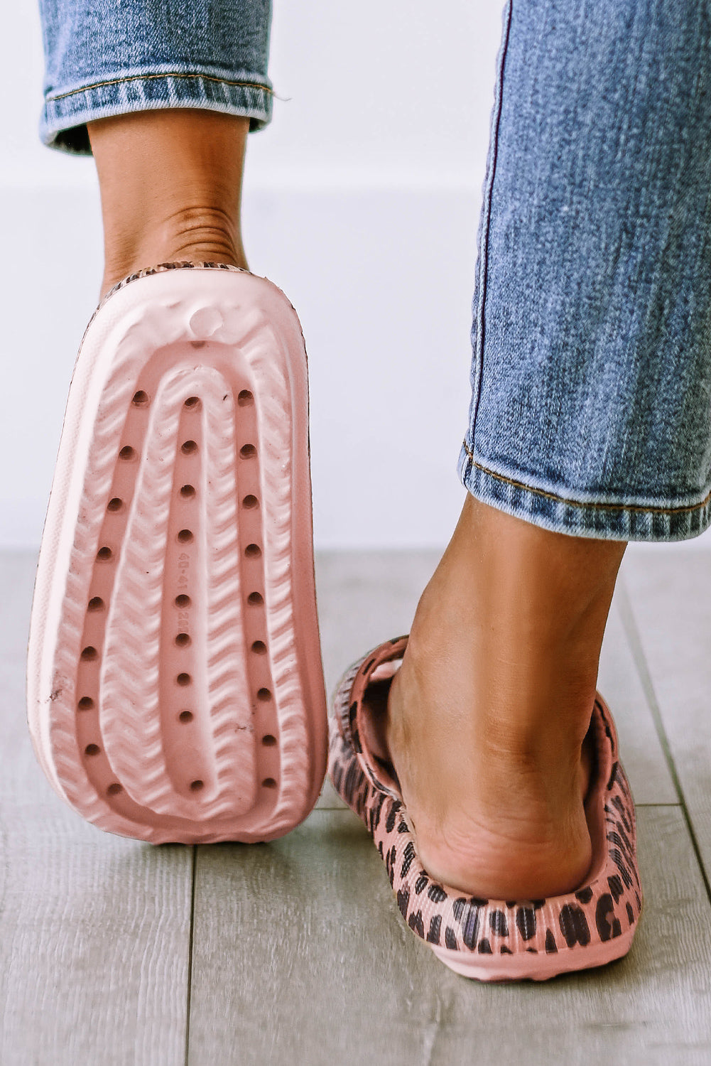 Pink Leopard Print Thick Sole Slip On Sandals