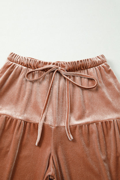 Straw Yellow Mineral Wash Lace-up High Waist Tiered Bell Bottom Pants