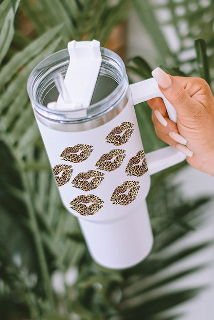 White Leopard Lips Tumbler Cup With Straw 40oz
