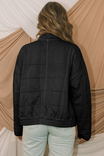Green Zip-Up Pocket Quilted Jacket