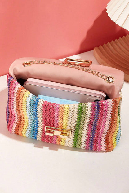 Multicolor Bohemian Woven Gold Chain Shoulder Bag