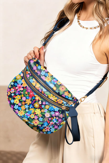 Rose Red Leopard Printed Double Zip Crossbody Bag