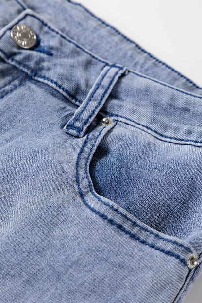 Beau Blue High Waist Button Zip Fly Bell Bottom Jeans
