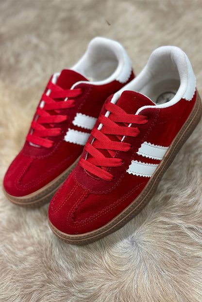 Fiery Red Vintage Striped Patchwork Lace-up Flat Shoes