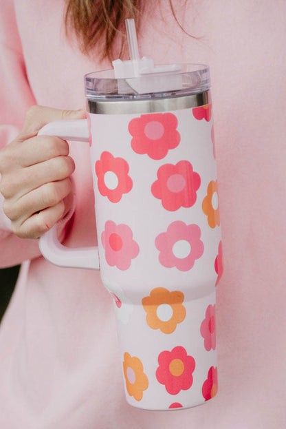 Flower Tumbler Stainless Steel Cup 40oz With Handle Vacuum Insulation