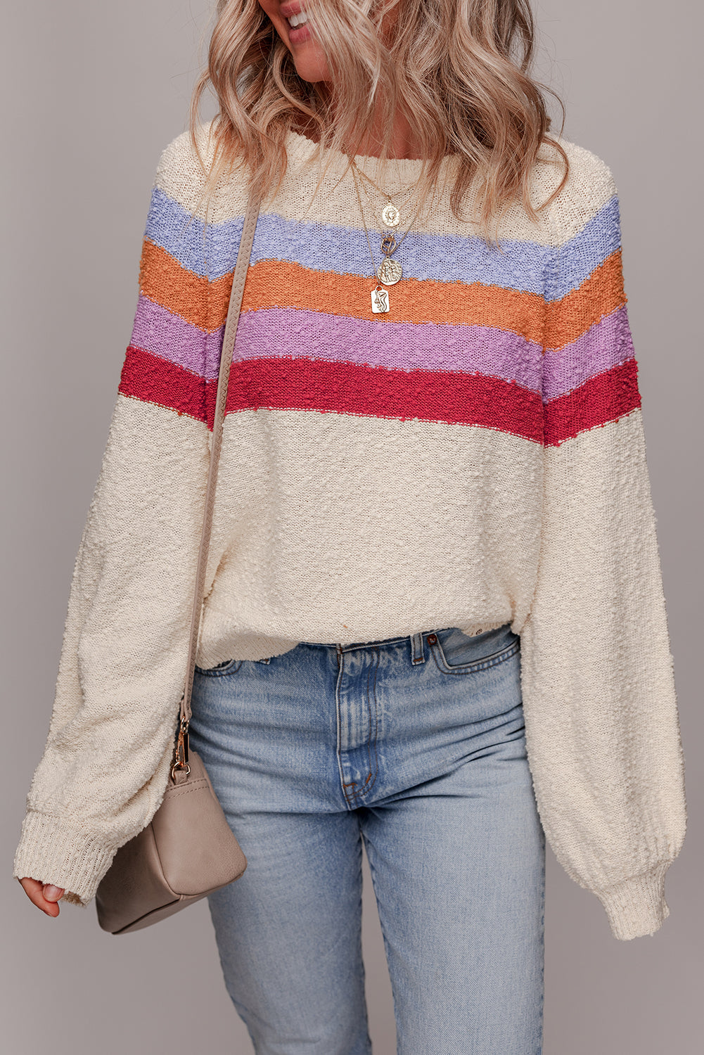 Jet Stream Striped Color Block Loose Sleeve Chic Sweater
