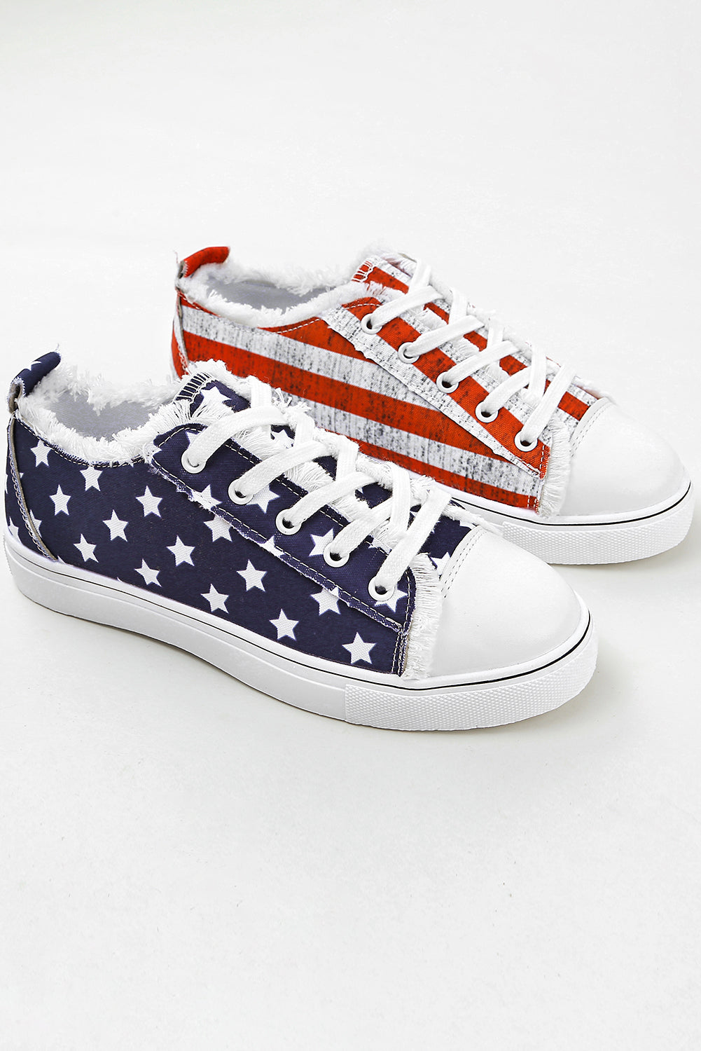 Blue American Flag Lace Up Canvas Flat Shoes