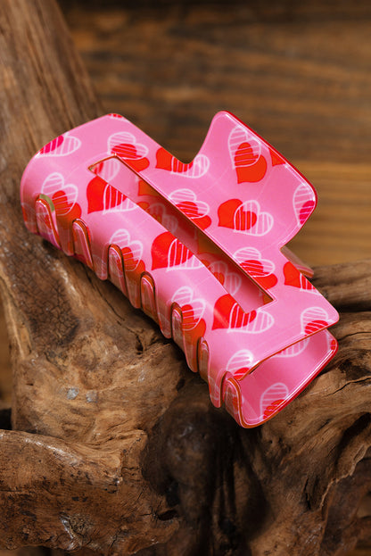 Pink Hearts Claw Hair Clip