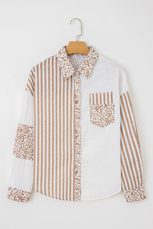 Khaki Leopard Striped Western Casual Shirt
