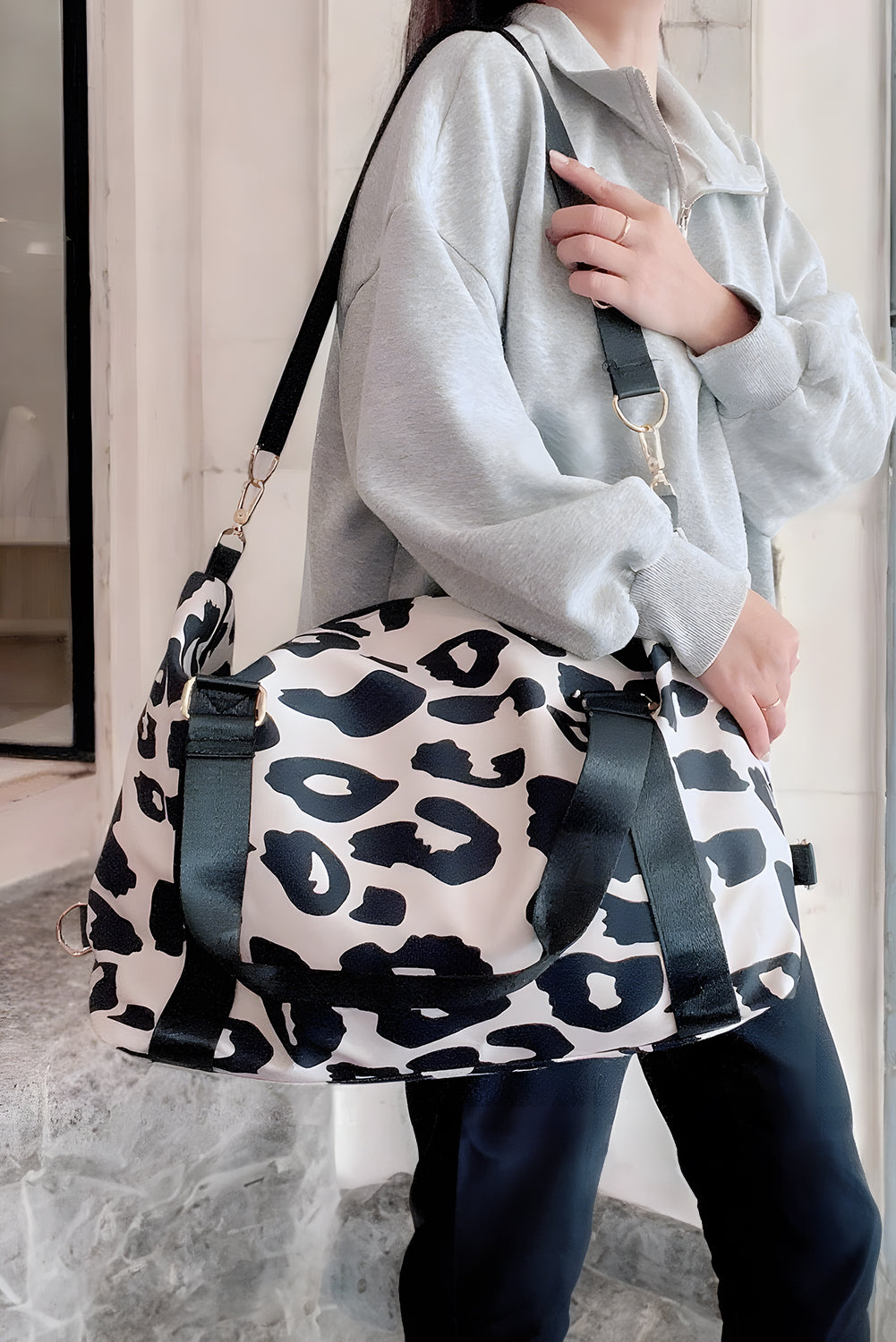 Bright Pink Leopard Print Large Travel Bag