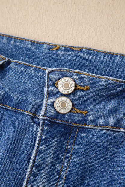 Sky Blue Double Button Zip Fly Straight Leg Jeans