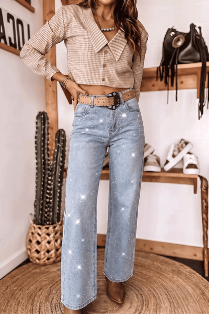 Beau Blue Sparkle Detail Western Casual Shift Jeans