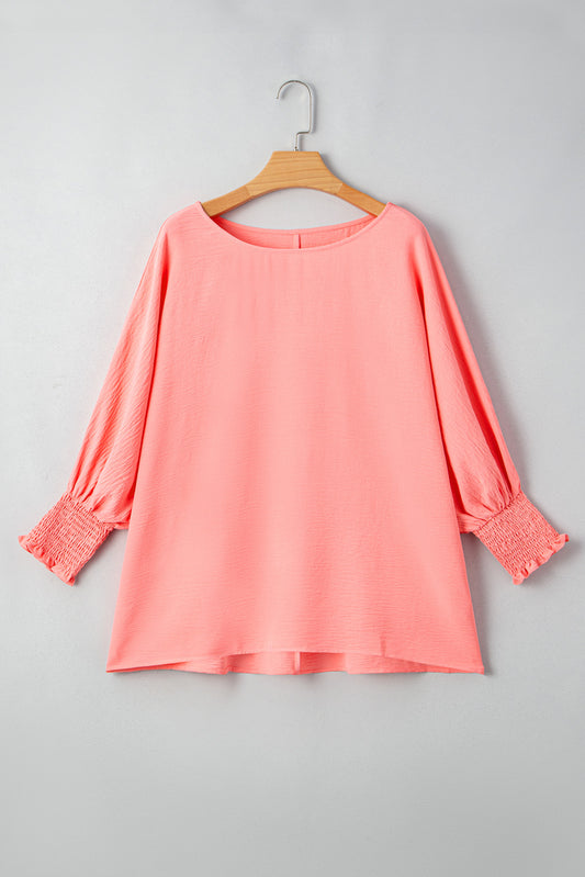 Blossom Shirred Cuffs Half Sleeve Plus Size Textured Blouse