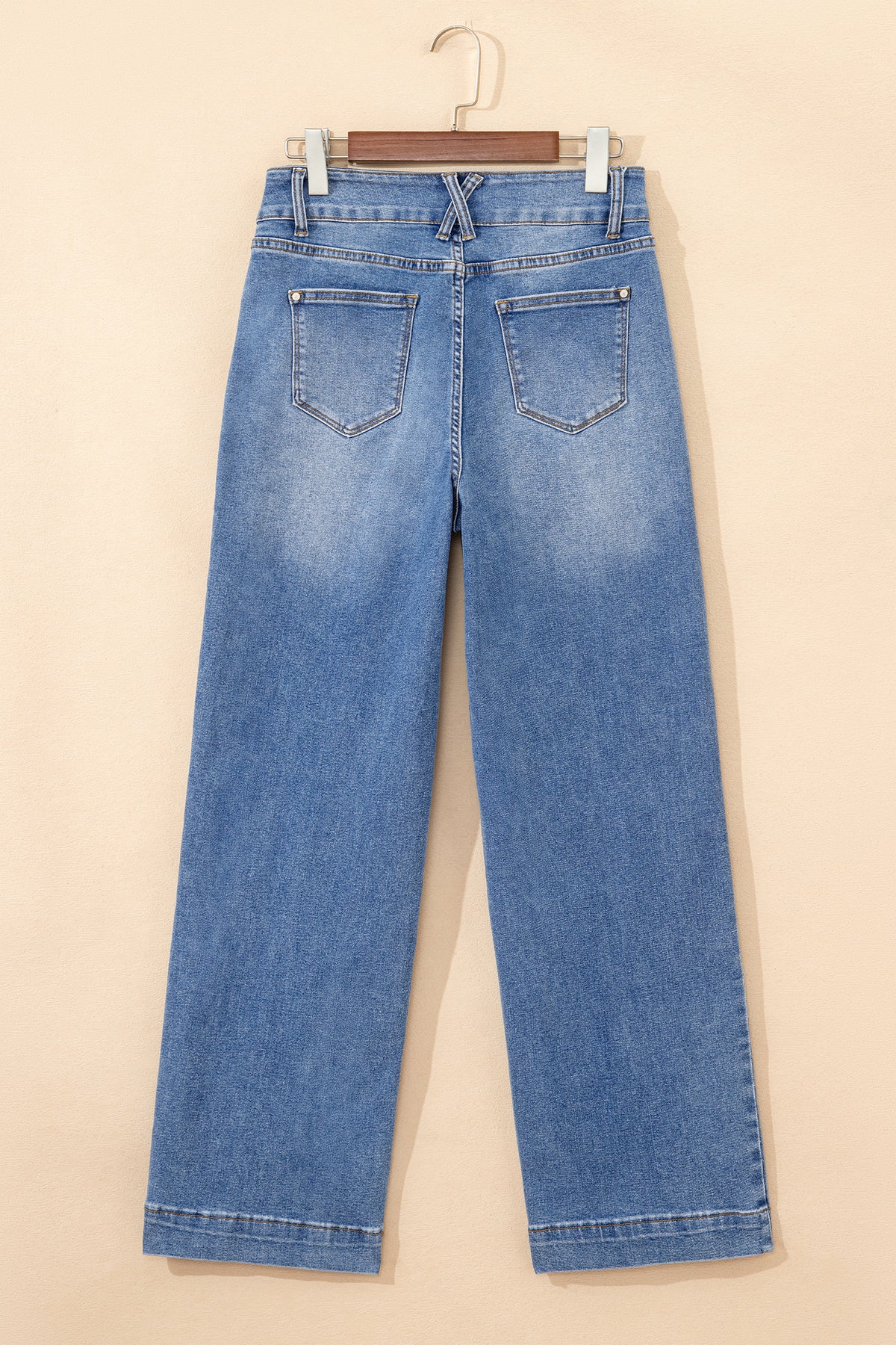 Sky Blue Double Button Zip Fly Straight Leg Jeans
