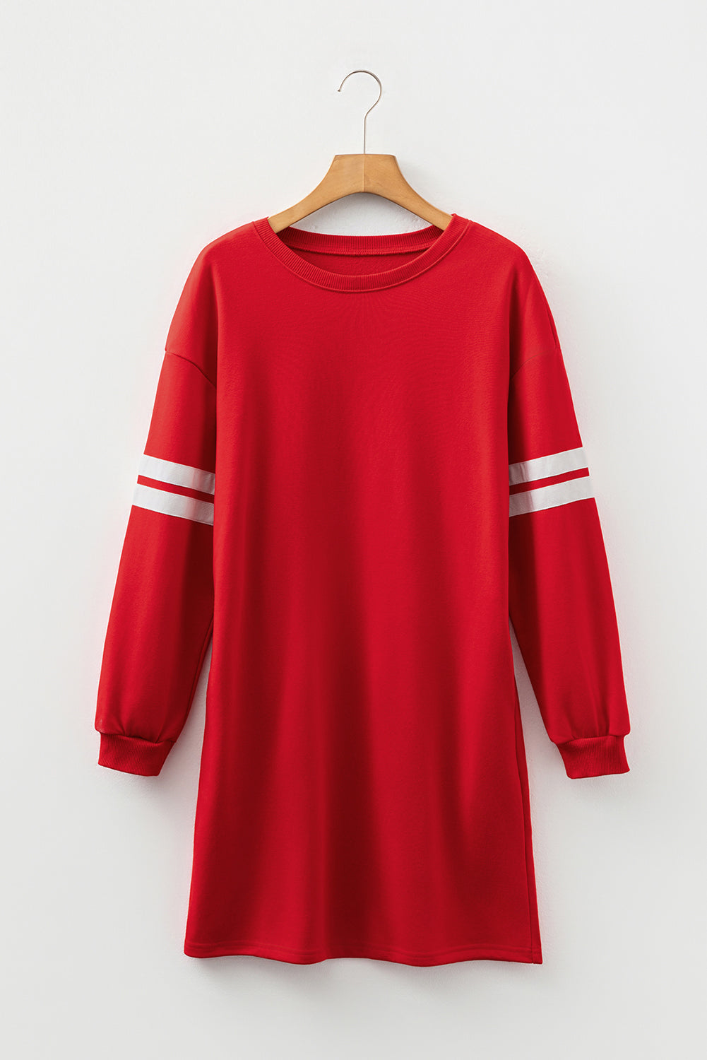 Sky Blue Varsity Contrast Banded Sleeve Shift Sweatshirt Dress