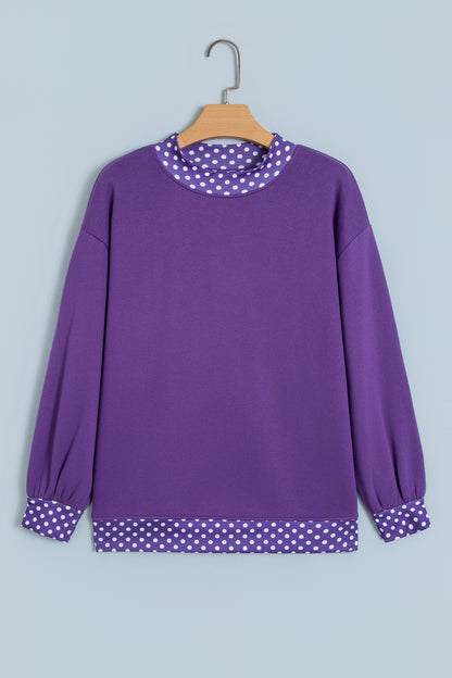 Pink Colorblock Polka Dot Contrast Trim Oversized Sweatshirt
