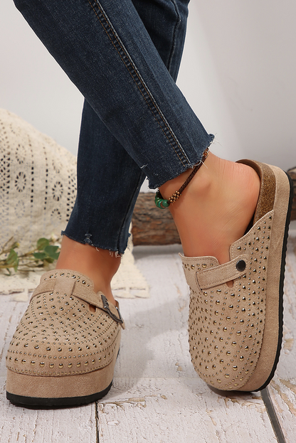 Parchment Rivet Buckle Closed Toe Platform Shoes