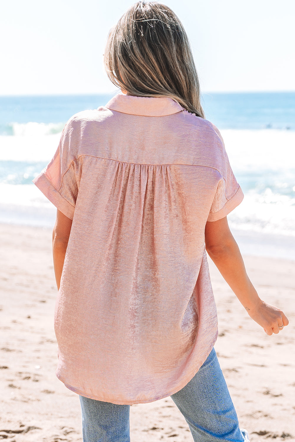 Delicacy Metallic Buttoned Loose Fit Short Sleeve Shirt