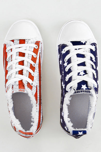 Blue American Flag Lace Up Canvas Flat Shoes