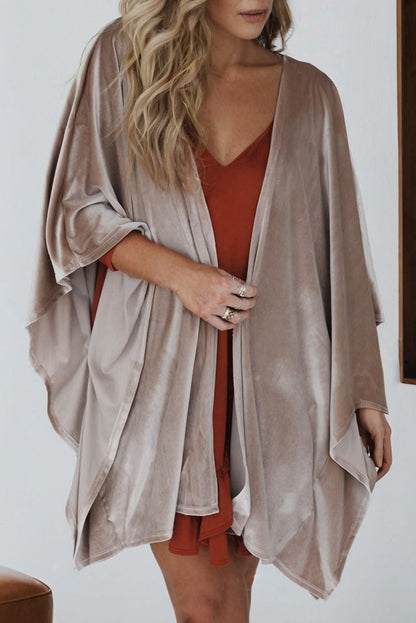 Smoke Gray 3/4 Sleeve Open Front Velvet Kimono