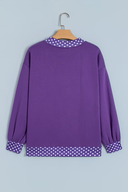 Pink Colorblock Polka Dot Contrast Trim Oversized Sweatshirt
