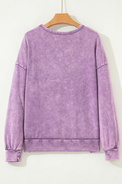 Orchid Bouquet Mineral Wash Big Bow Patchwork Pullover Sweatshirt