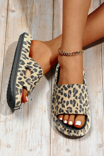 Black Print Thick Sole Slip On Sandals