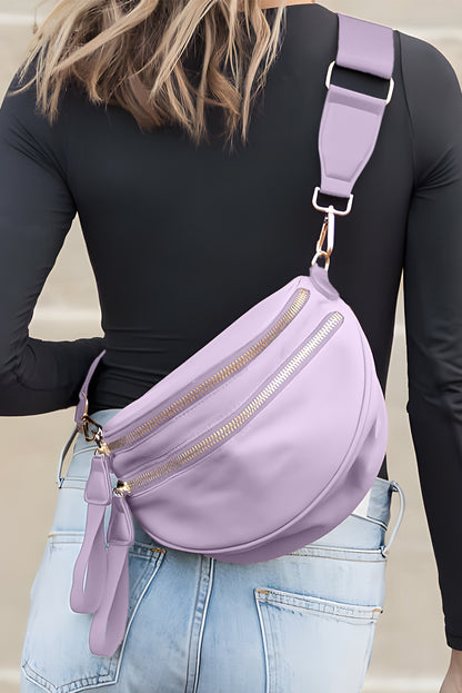 Camel Double Zip Crescent Shape Adjustable Sling Bag