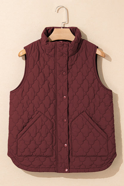 Wild Ginger Flower Shape Quilted Snap Button Zip Up Winter Vest