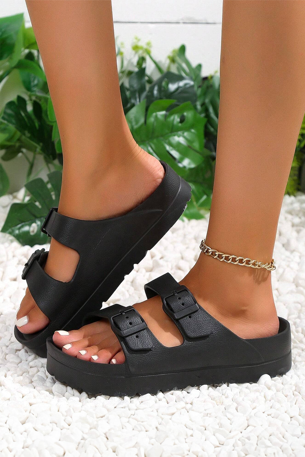 Black Double Buckle EVA Sandals