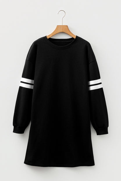 Sky Blue Varsity Contrast Banded Sleeve Shift Sweatshirt Dress