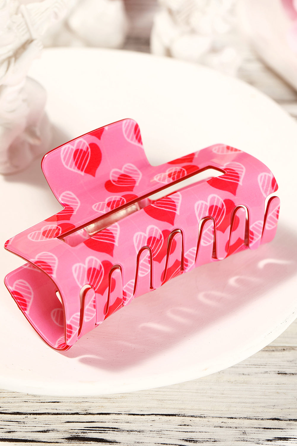 Pink Hearts Claw Hair Clip