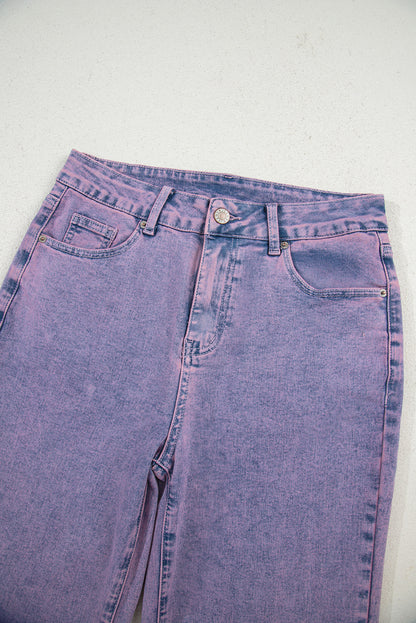 Orchid Petal Vintage Wash Frayed Hem Ankle-length Jeans