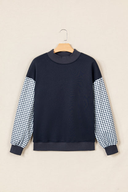 Pink Plaid Sleeve Colorblock Loose Tunic Sweatshirt