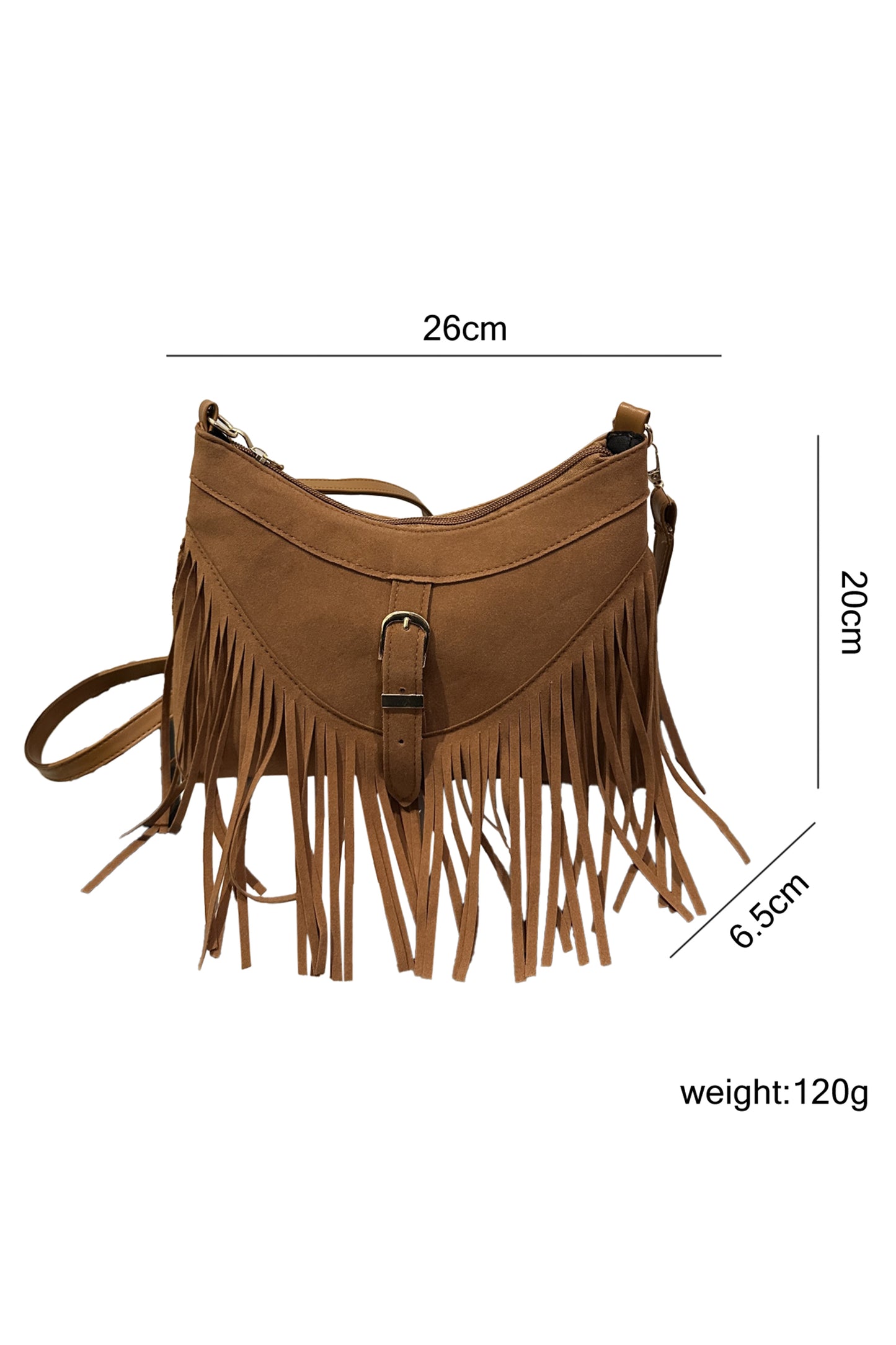 Coffee Faux Suede Boho Fringe Hobo Shoulder Bag