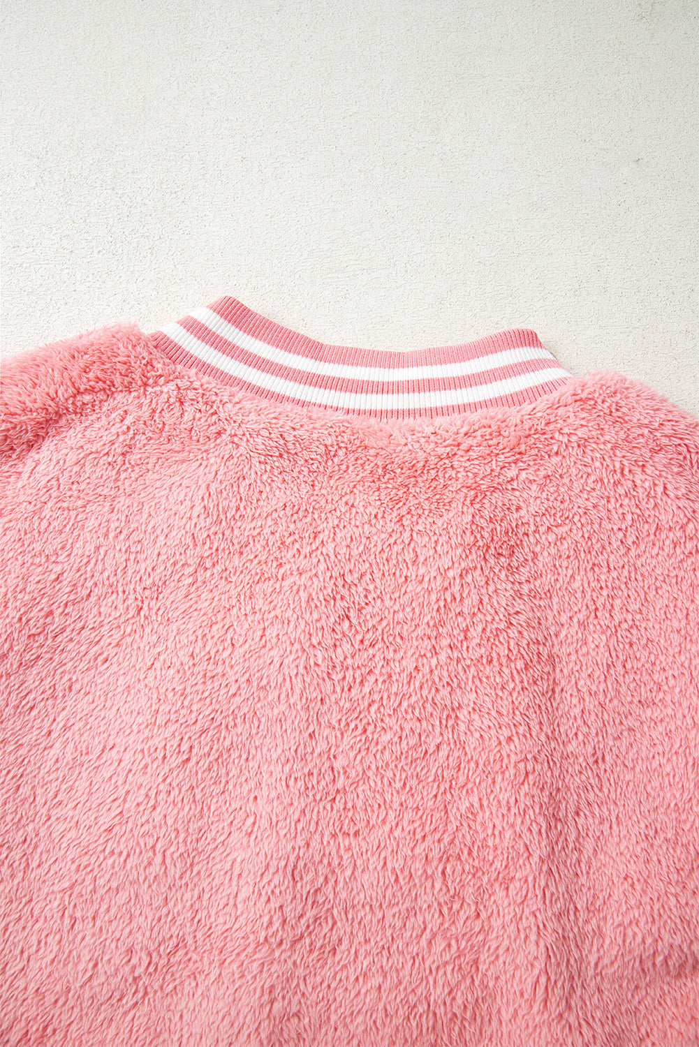 Gossamer Pink Varsity Striped Banding Patchwork Winter Plush Vest