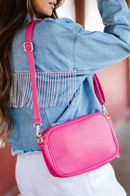 Rose Red Minimalist Square Shoulder Bag with Tassel
