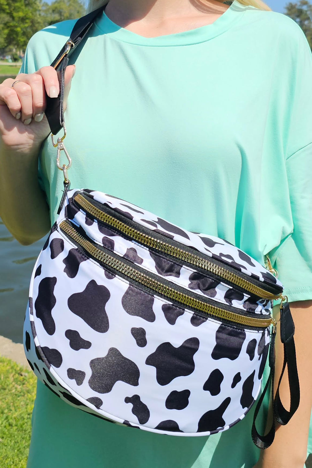 Pink Checkered Print Wide Strap Large Crossbody Bag