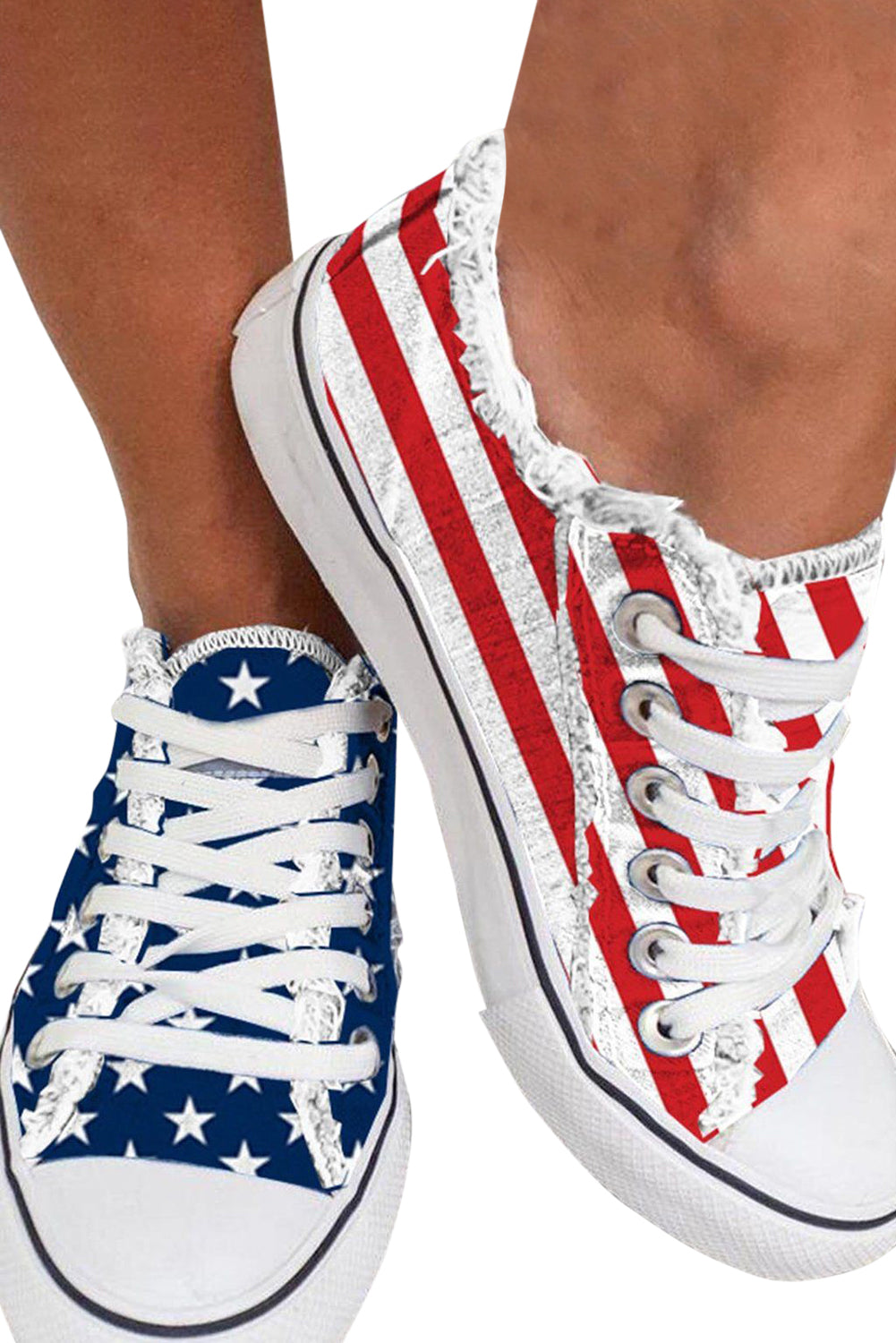 Blue American Flag Lace Up Canvas Flat Shoes
