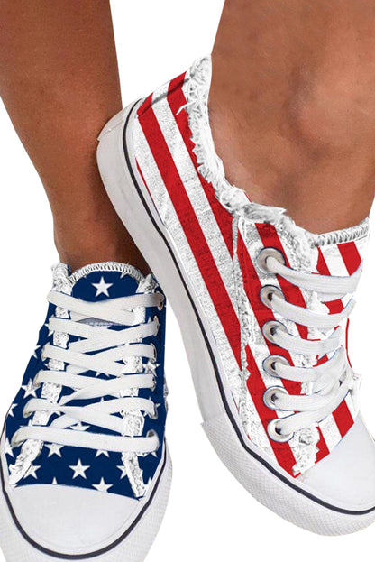 Blue American Flag Lace Up Canvas Flat Shoes
