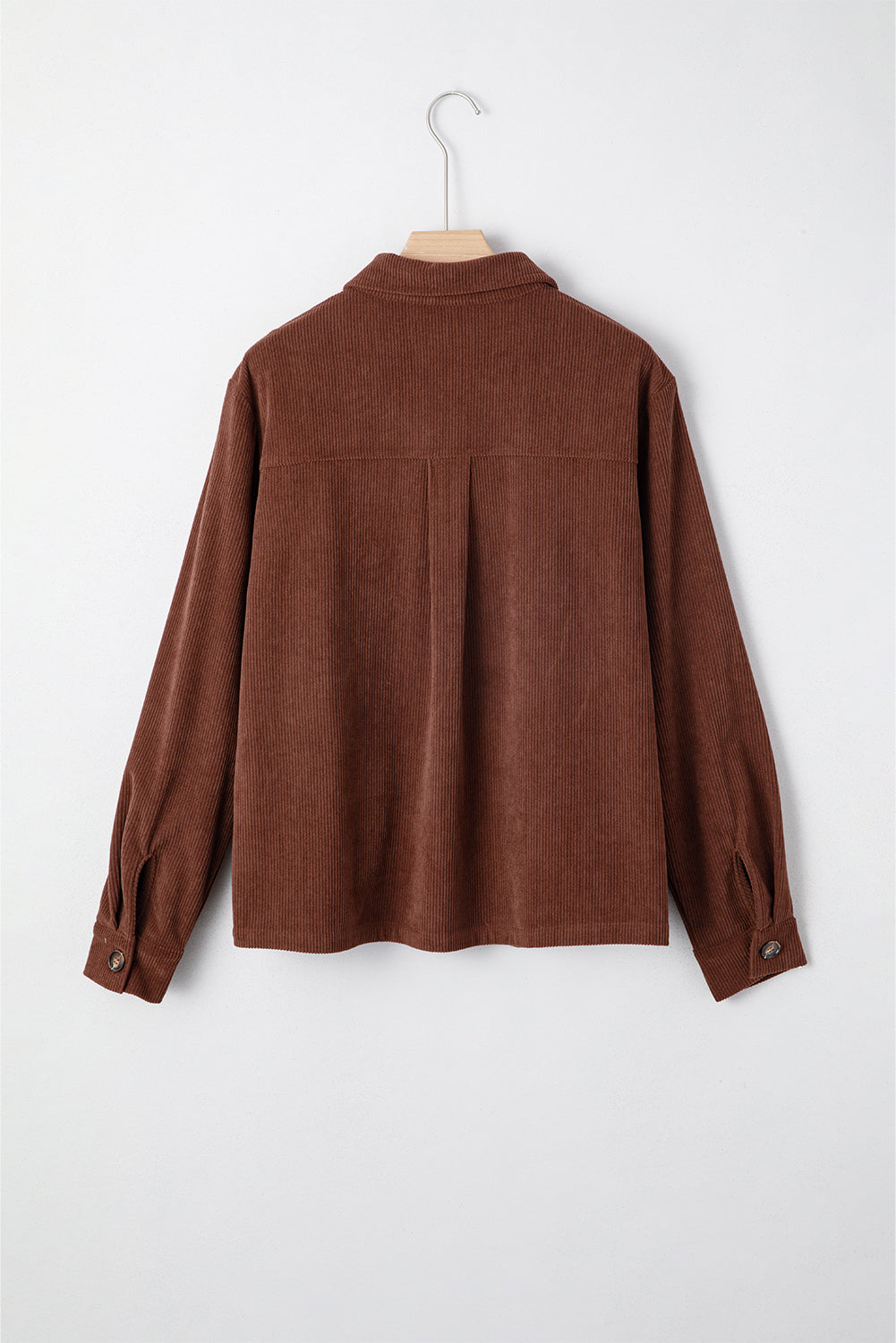 Coffee Floral Embroidered Collar Button Front Corduroy Jacket With Pocket