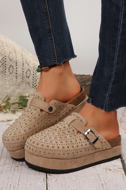 Parchment Rivet Buckle Closed Toe Platform Shoes