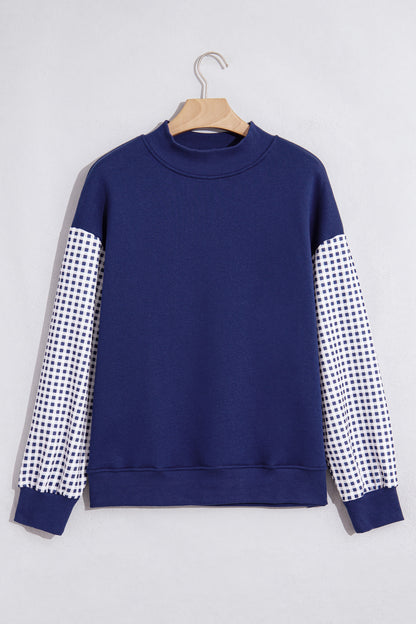 Pink Plaid Sleeve Colorblock Loose Tunic Sweatshirt