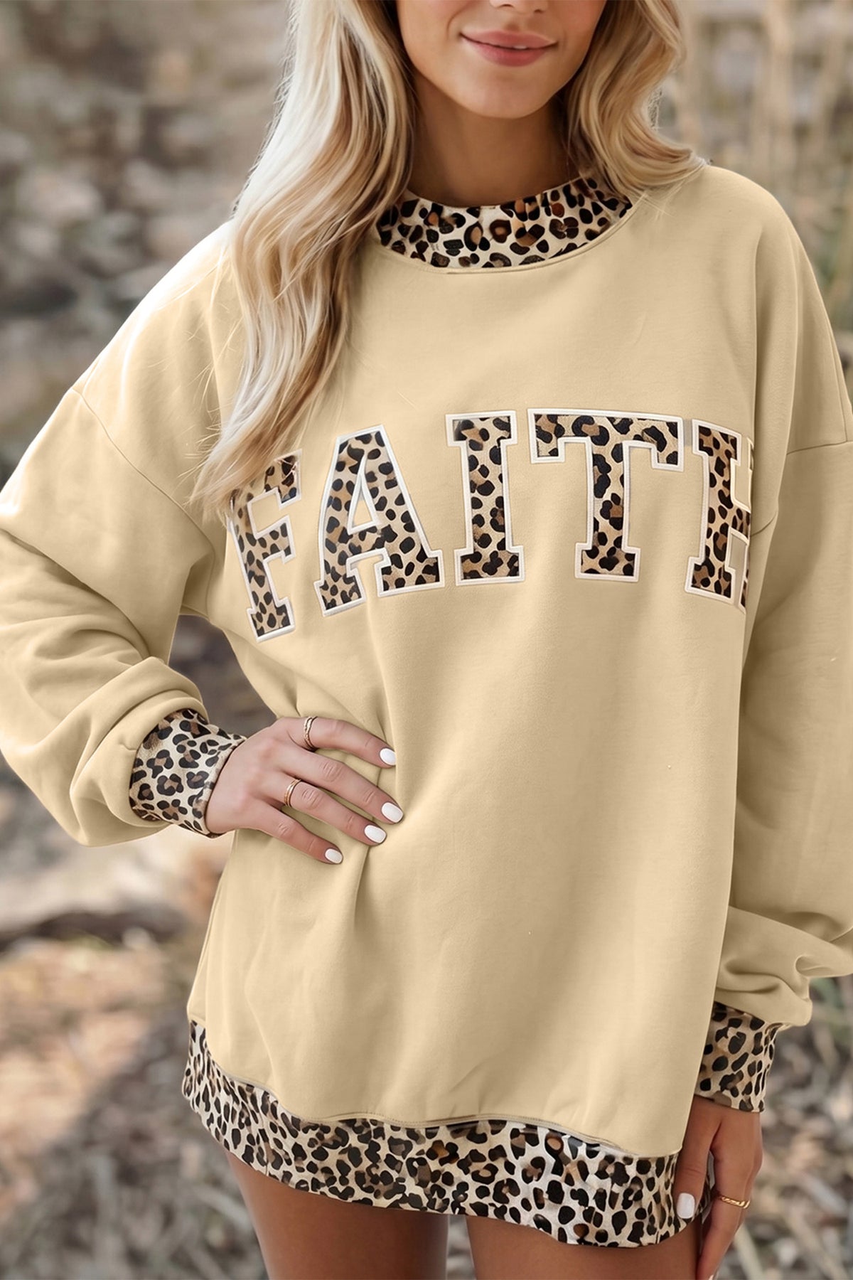 Dirty blue Polka Dot Trim High Neck GRACE Letter Graphic Baggy Sweatshirt