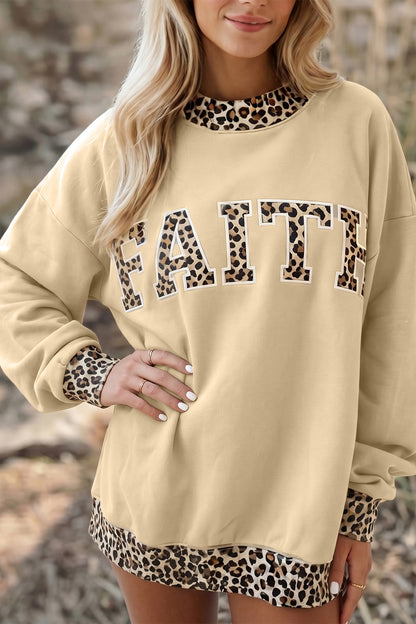 Dirty blue Polka Dot Trim High Neck GRACE Letter Graphic Baggy Sweatshirt