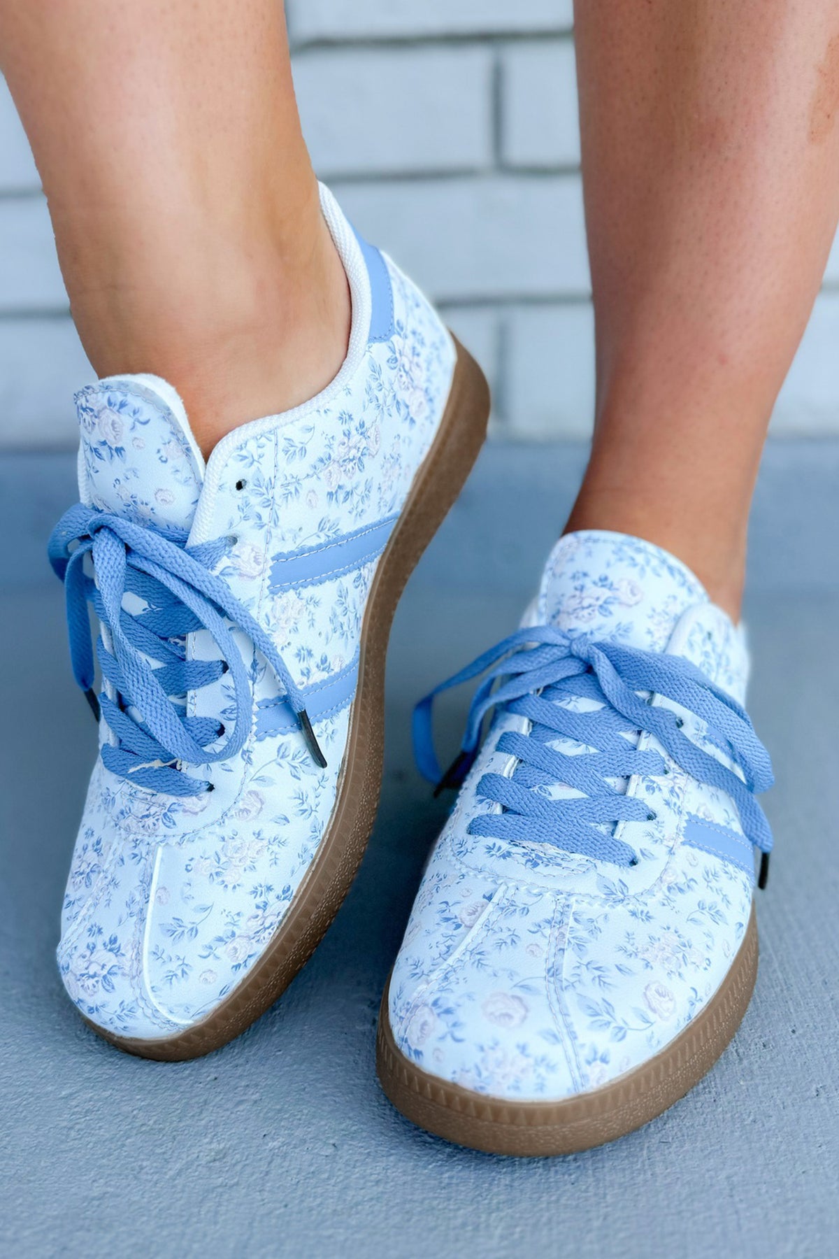 Light Pink Floral Print Lace-up PU Leather Flat Shoes